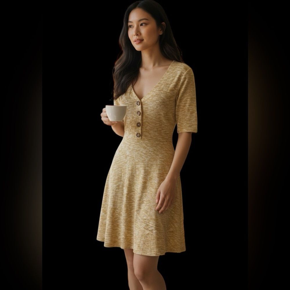 Socialite | Saks V-neck knit button front short sleeve Easter dress NWOT size M
